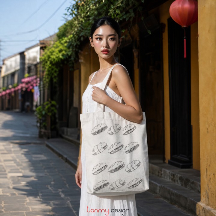 Túi tote vải in họa tiết bánh mỳ 35*40cm